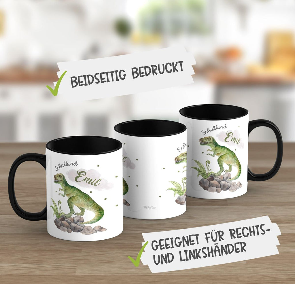 Keramik Tasse Schulkind Gefährlicher Dinosaurier mit Wunschnamen - von Mikalino