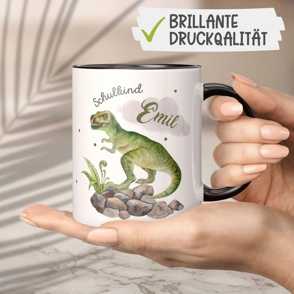 Keramik Tasse Schulkind Gefährlicher Dinosaurier mit Wunschnamen - von Mikalino