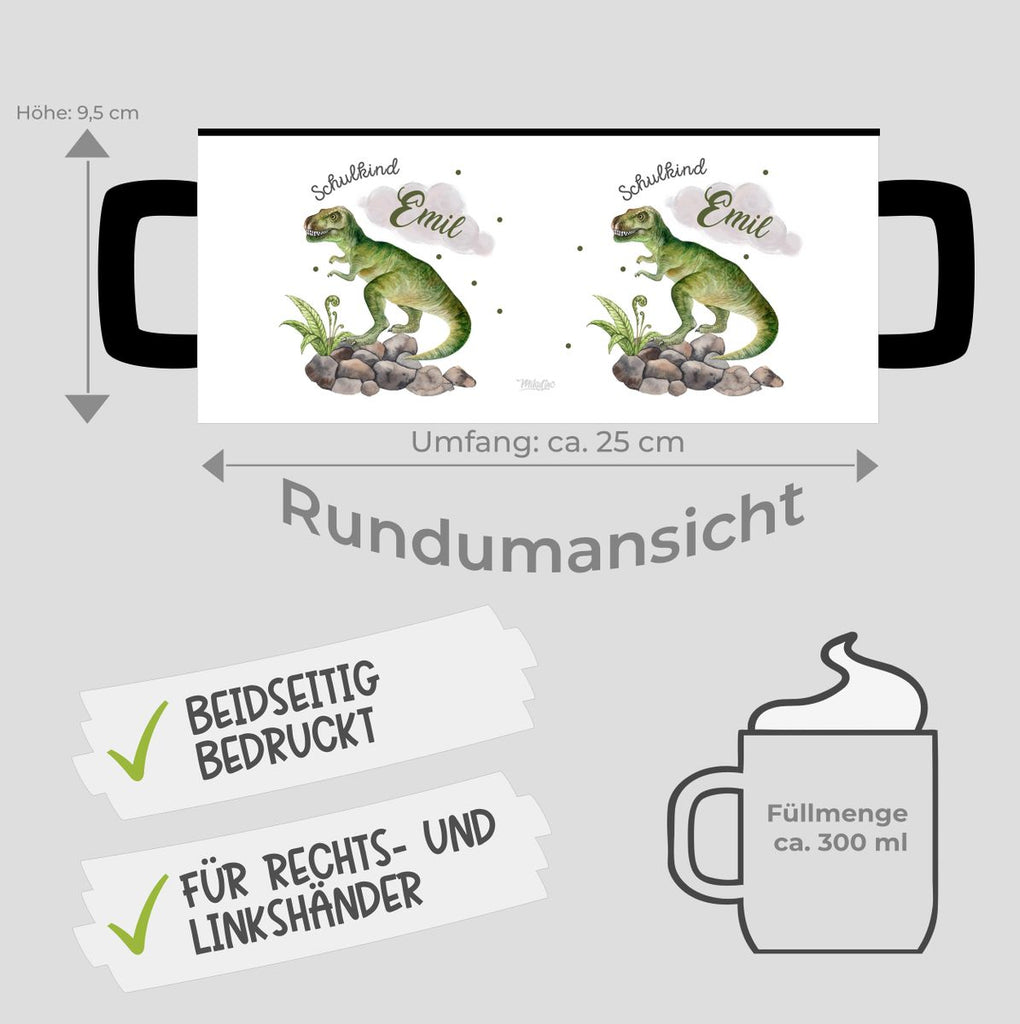 Keramik Tasse Schulkind Gefährlicher Dinosaurier mit Wunschnamen - von Mikalino