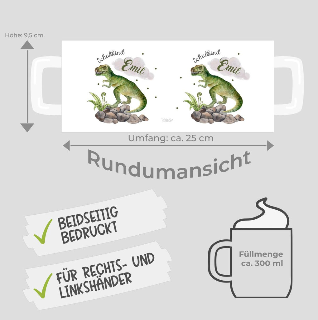 Keramik Tasse Schulkind Gefährlicher Dinosaurier mit Wunschnamen - von Mikalino