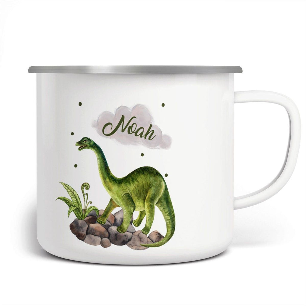 Emaille Tasse Brachiosaurus Dinosaurier mit Wunschname - von Mikalino