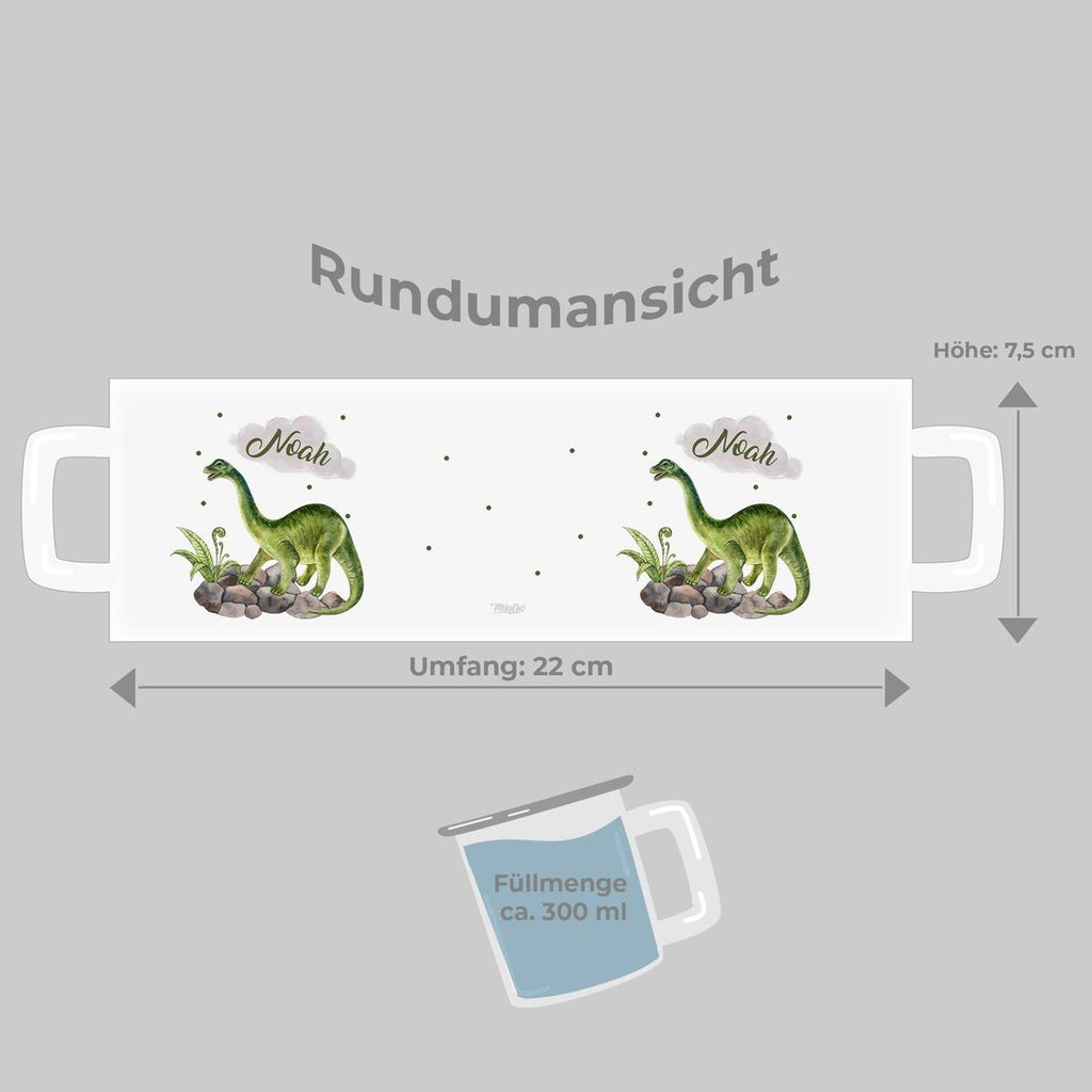 Emaille Tasse Brachiosaurus Dinosaurier mit Wunschname - von Mikalino