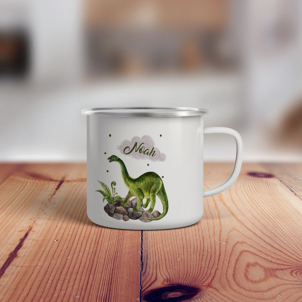 Emaille Tasse Brachiosaurus Dinosaurier mit Wunschname - von Mikalino