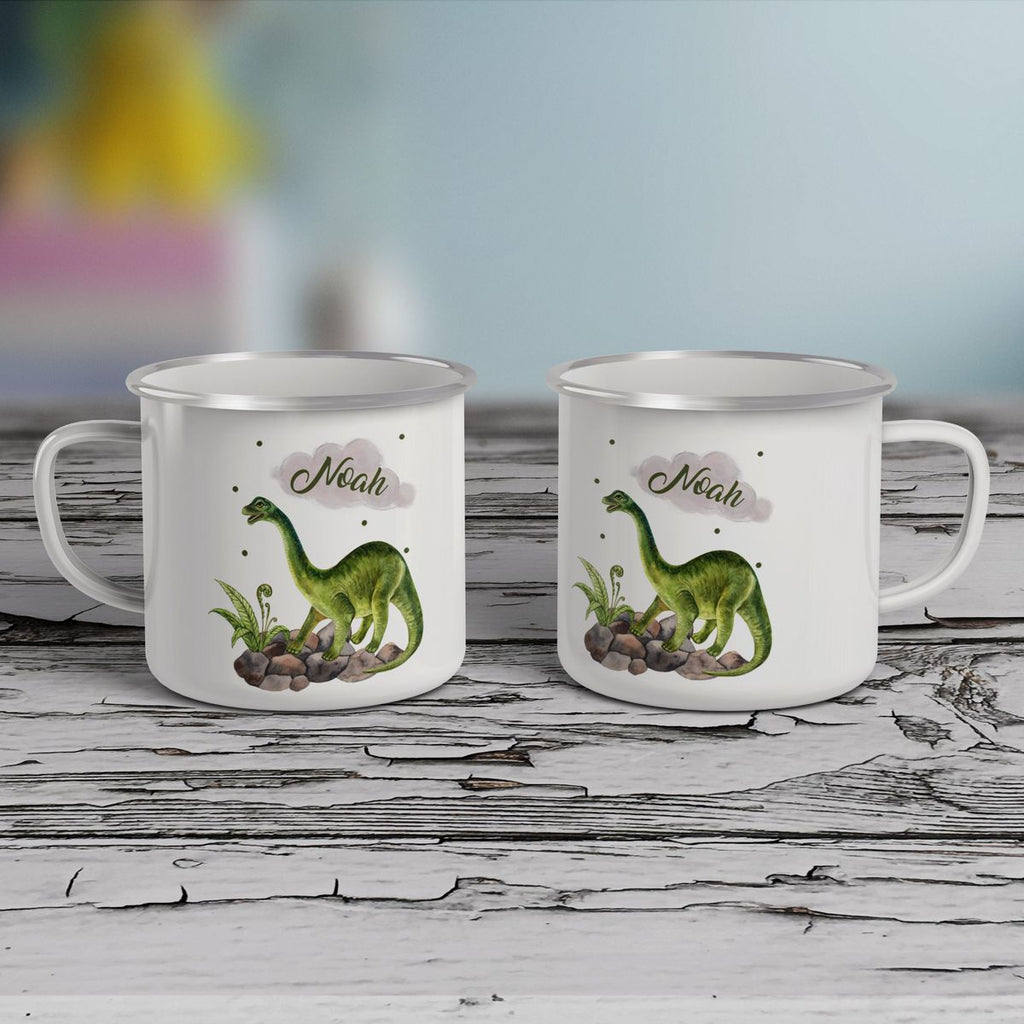 Emaille Tasse Brachiosaurus Dinosaurier mit Wunschname - von Mikalino