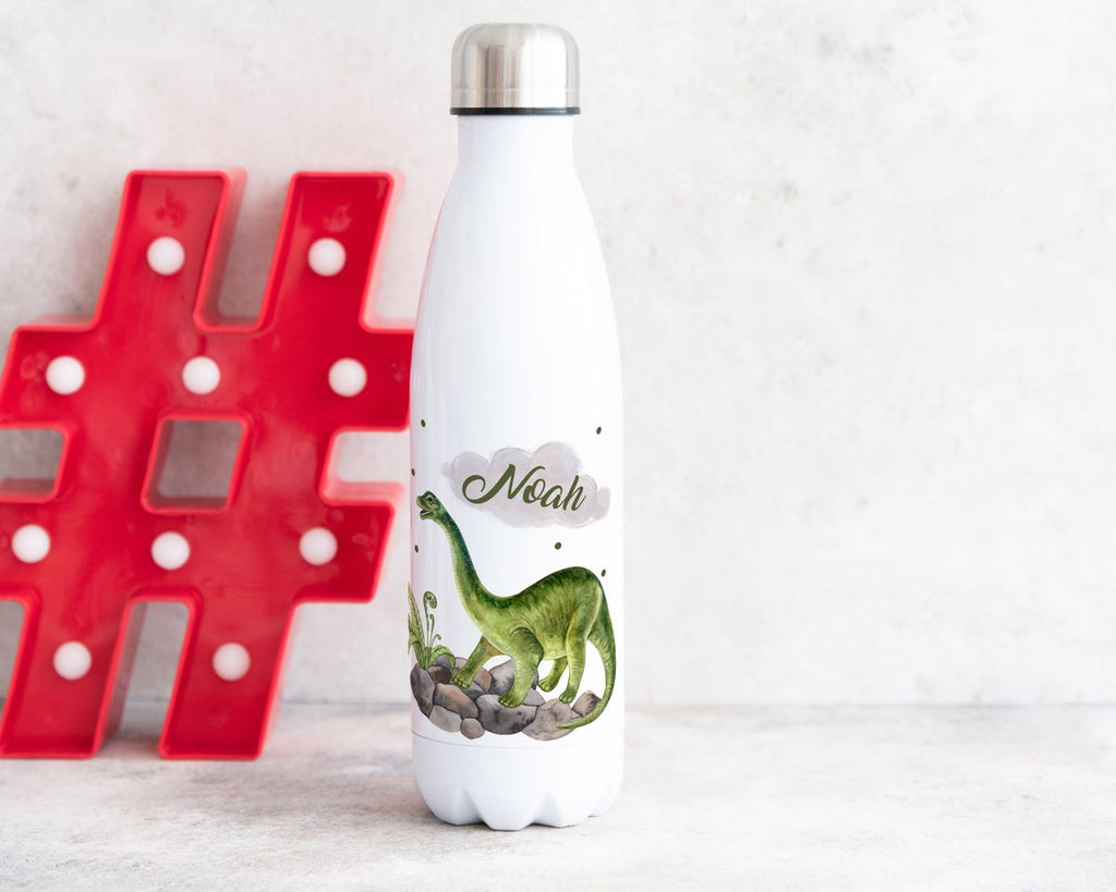 Thermo Trinkflasche Brachiosaurus Dinosaurier mit Wunschname - von Mikalino