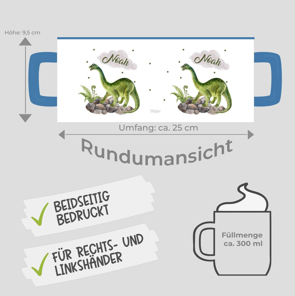 Keramik Tasse Brachiosaurus Dinosaurier mit Wunschname - von Mikalino