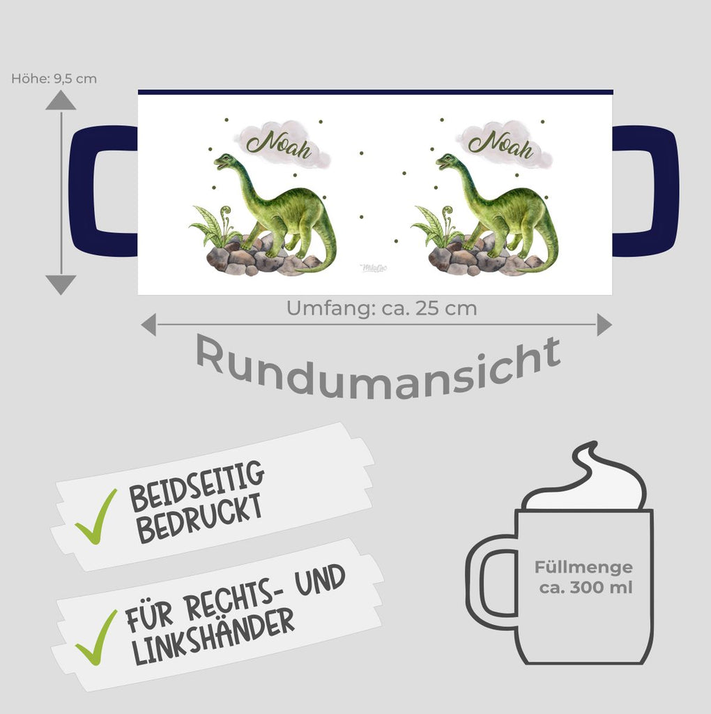 Keramik Tasse Brachiosaurus Dinosaurier mit Wunschname - von Mikalino