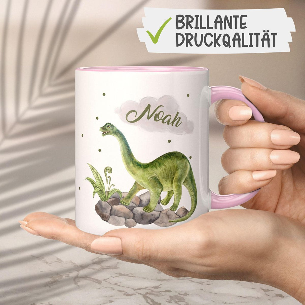 Keramik Tasse Brachiosaurus Dinosaurier mit Wunschname - von Mikalino