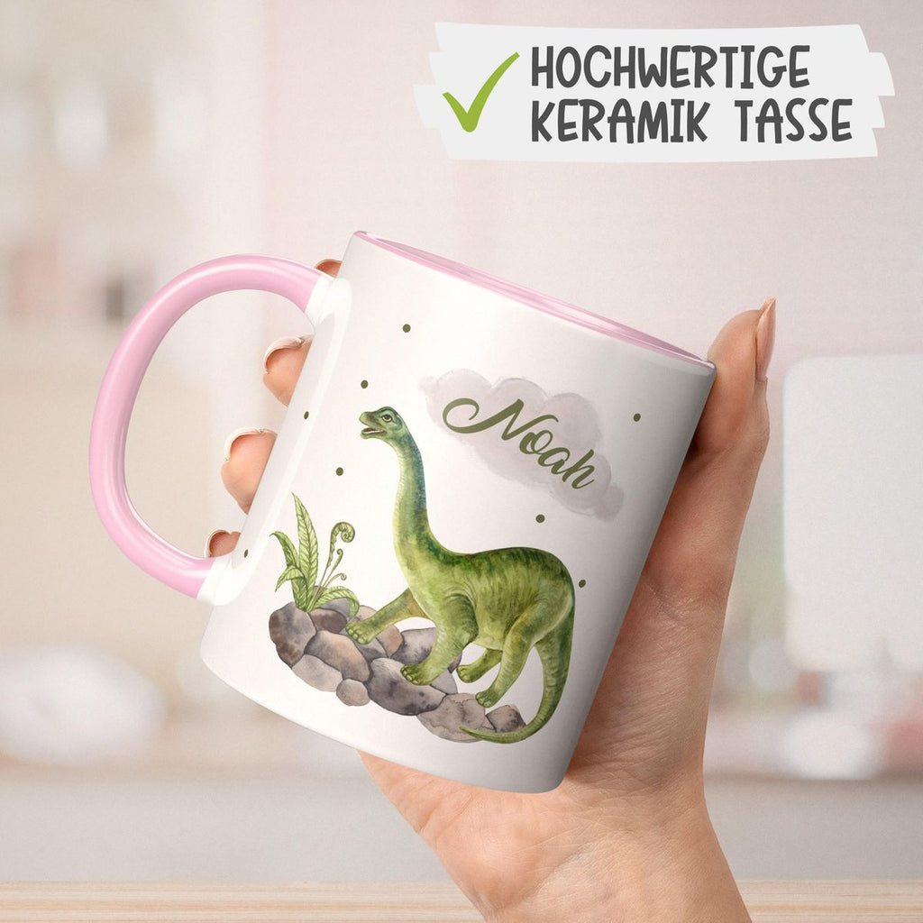 Keramik Tasse Brachiosaurus Dinosaurier mit Wunschname - von Mikalino