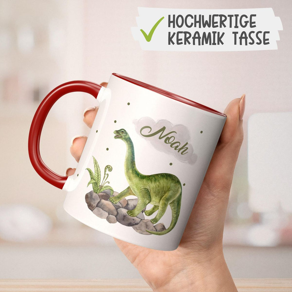 Keramik Tasse Brachiosaurus Dinosaurier mit Wunschname - von Mikalino