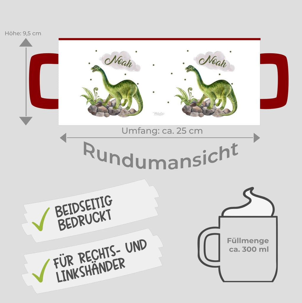 Keramik Tasse Brachiosaurus Dinosaurier mit Wunschname - von Mikalino