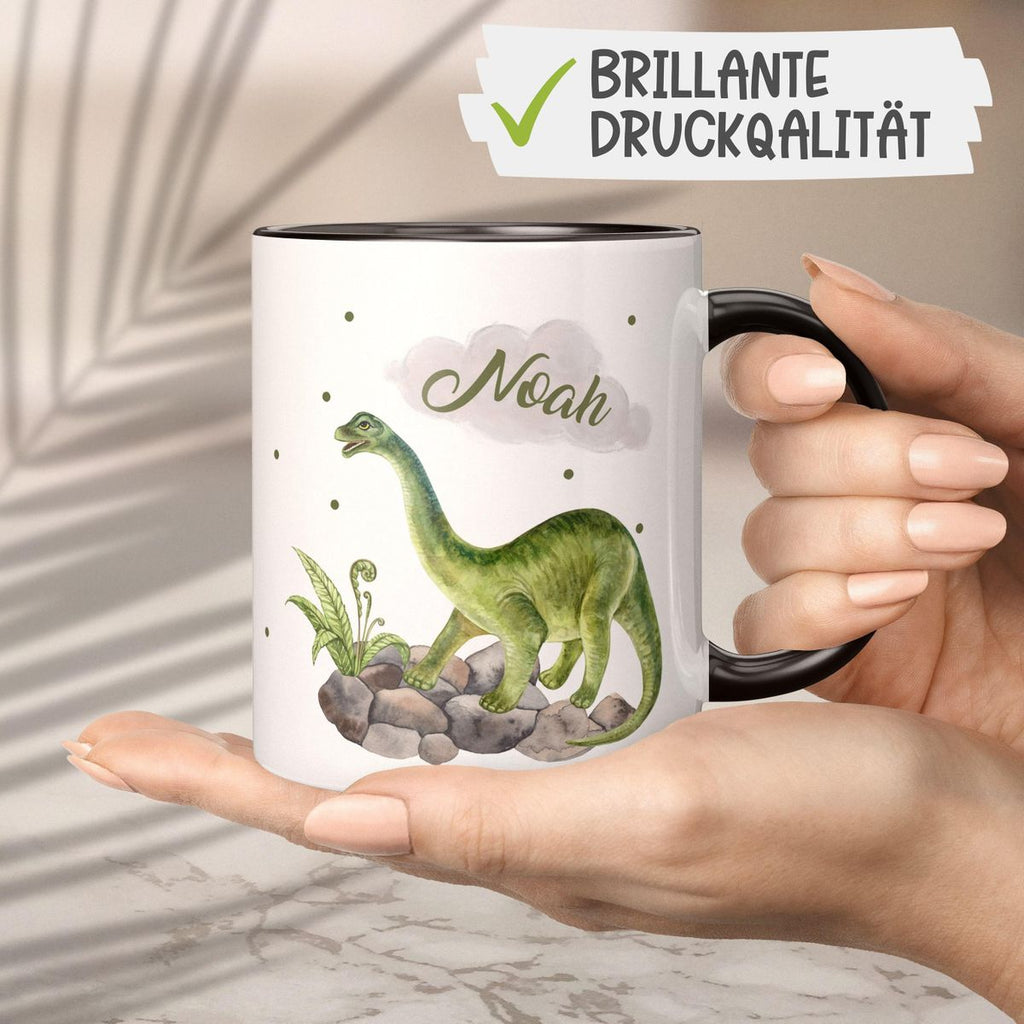 Keramik Tasse Brachiosaurus Dinosaurier mit Wunschname - von Mikalino