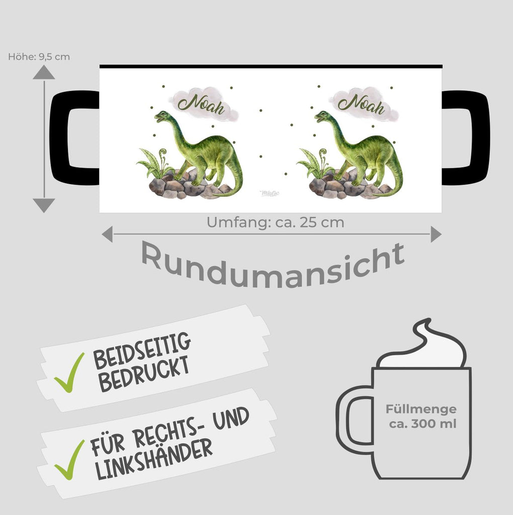 Keramik Tasse Brachiosaurus Dinosaurier mit Wunschname - von Mikalino