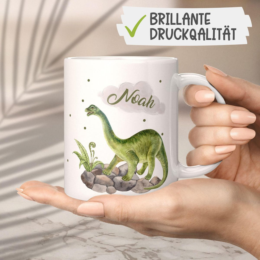 Keramik Tasse Brachiosaurus Dinosaurier mit Wunschname - von Mikalino