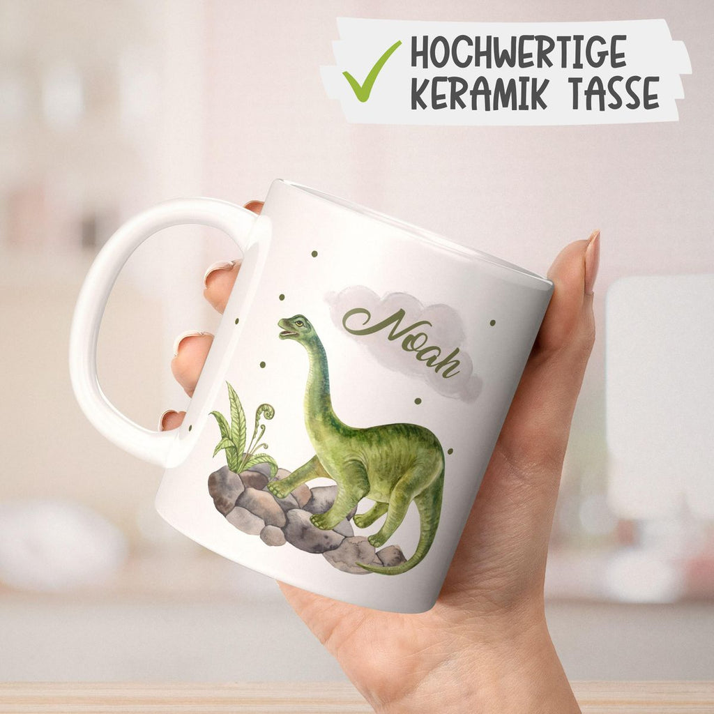 Keramik Tasse Brachiosaurus Dinosaurier mit Wunschname - von Mikalino