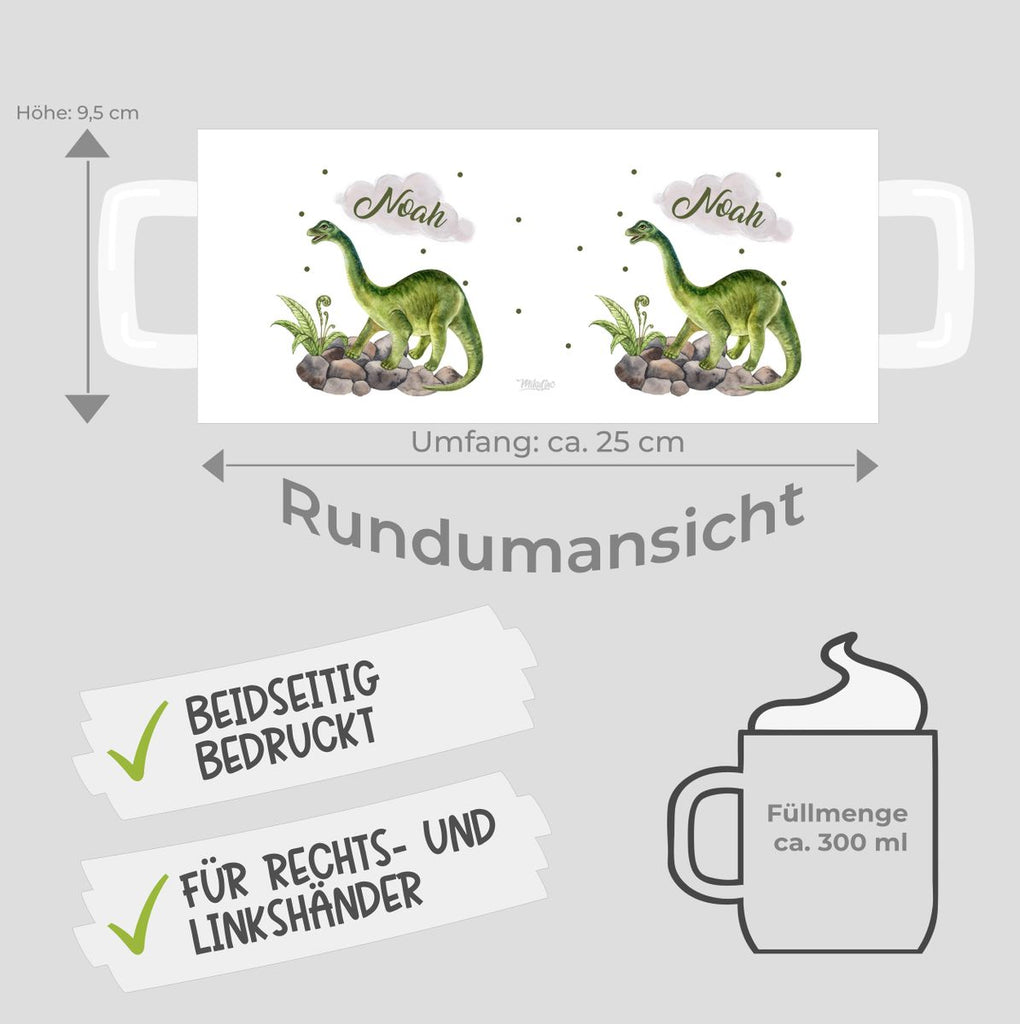 Keramik Tasse Brachiosaurus Dinosaurier mit Wunschname - von Mikalino