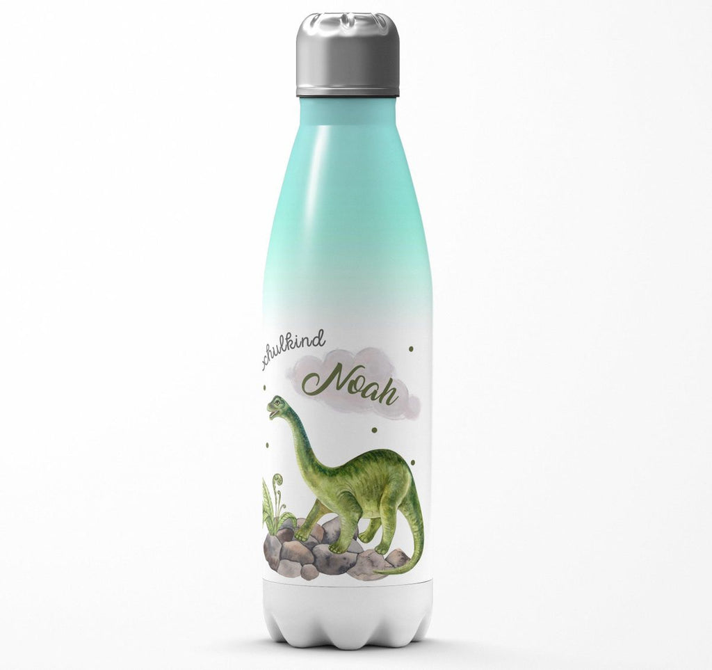 Thermo Trinkflasche Schulkind Brachiosaurus Dinosaurier mit Wunschname - von Mikalino