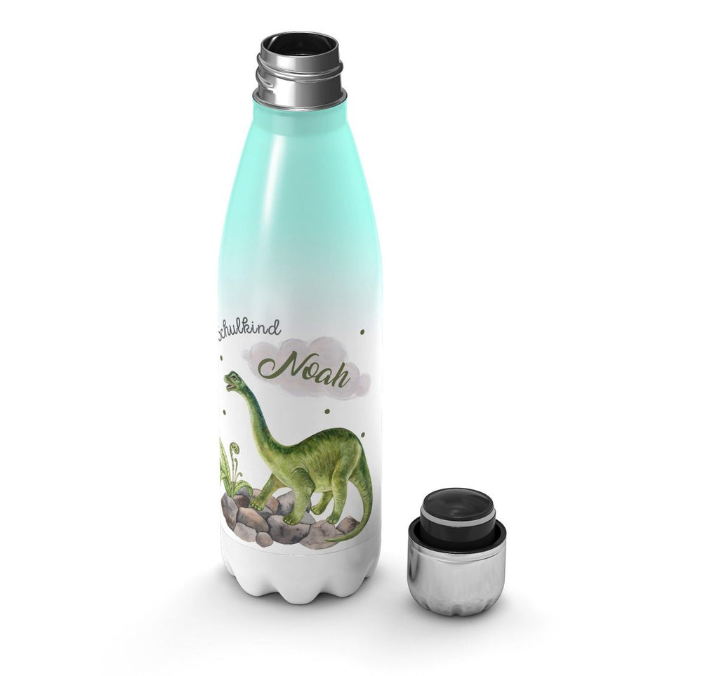 Thermo Trinkflasche Schulkind Brachiosaurus Dinosaurier mit Wunschname - von Mikalino