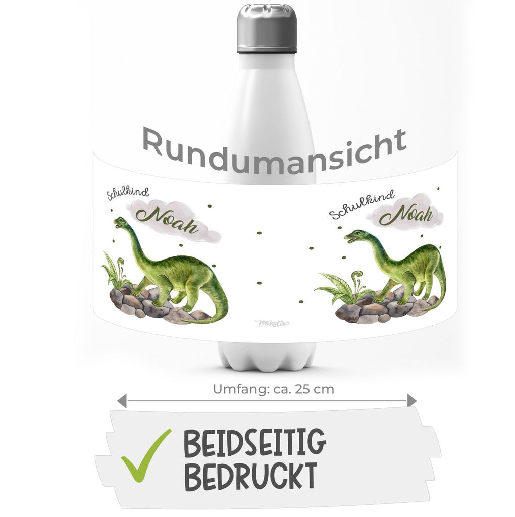 Thermo Trinkflasche Schulkind Brachiosaurus Dinosaurier mit Wunschname - von Mikalino