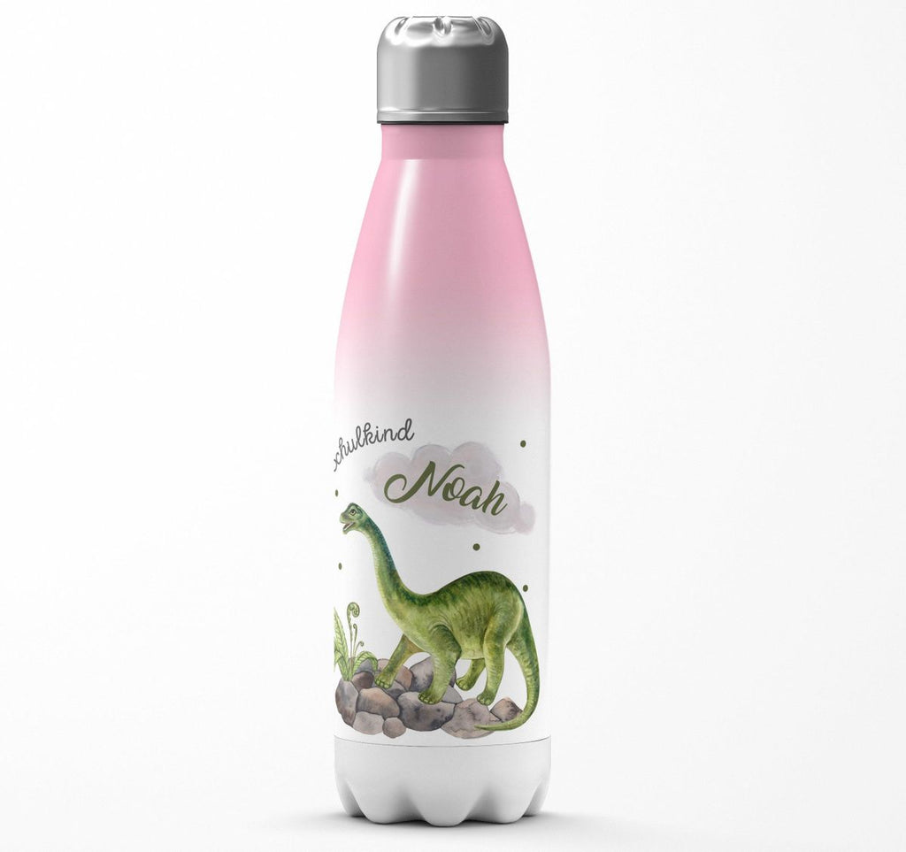 Thermo Trinkflasche Schulkind Brachiosaurus Dinosaurier mit Wunschname - von Mikalino