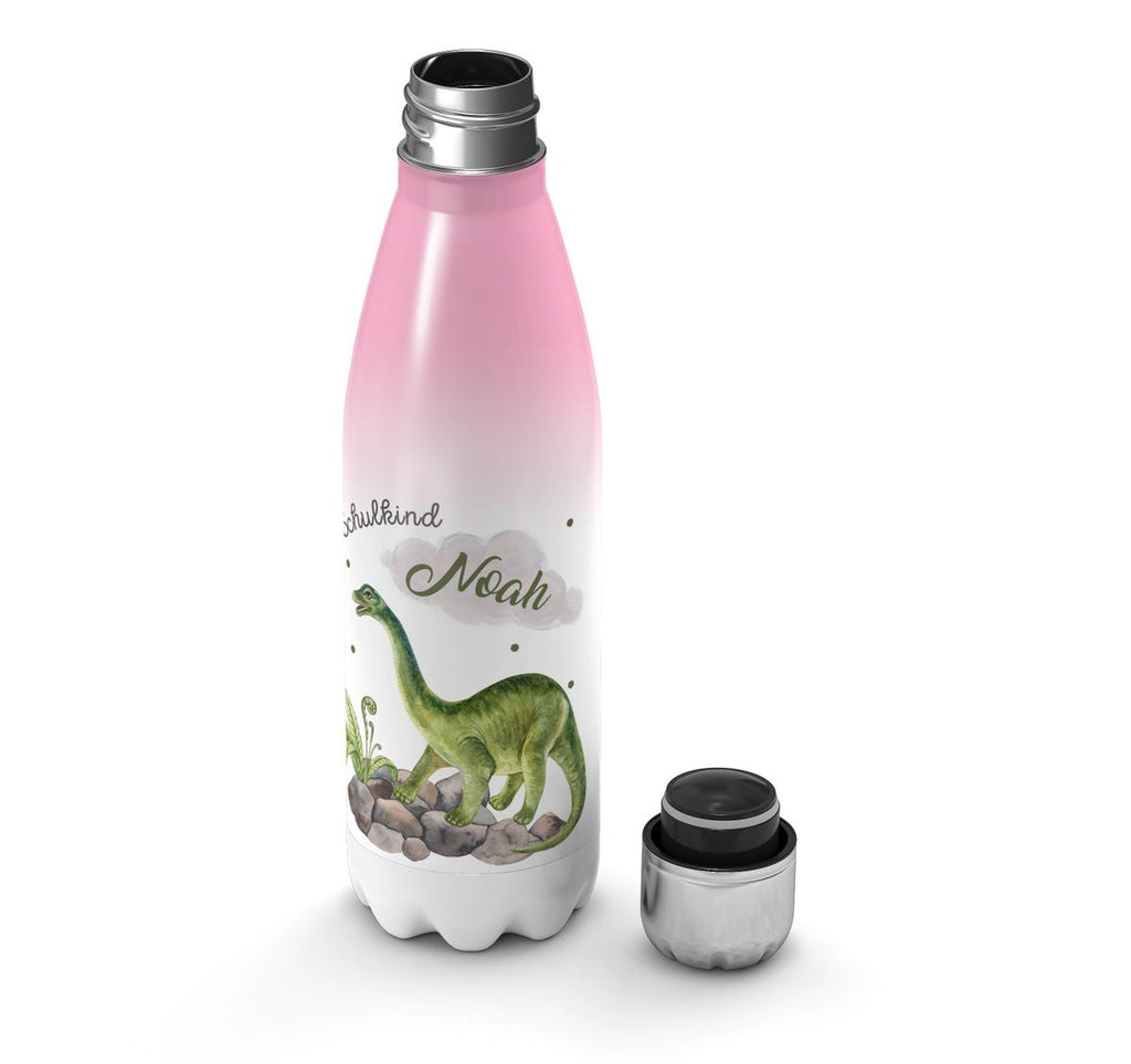 Thermo Trinkflasche Schulkind Brachiosaurus Dinosaurier mit Wunschname - von Mikalino