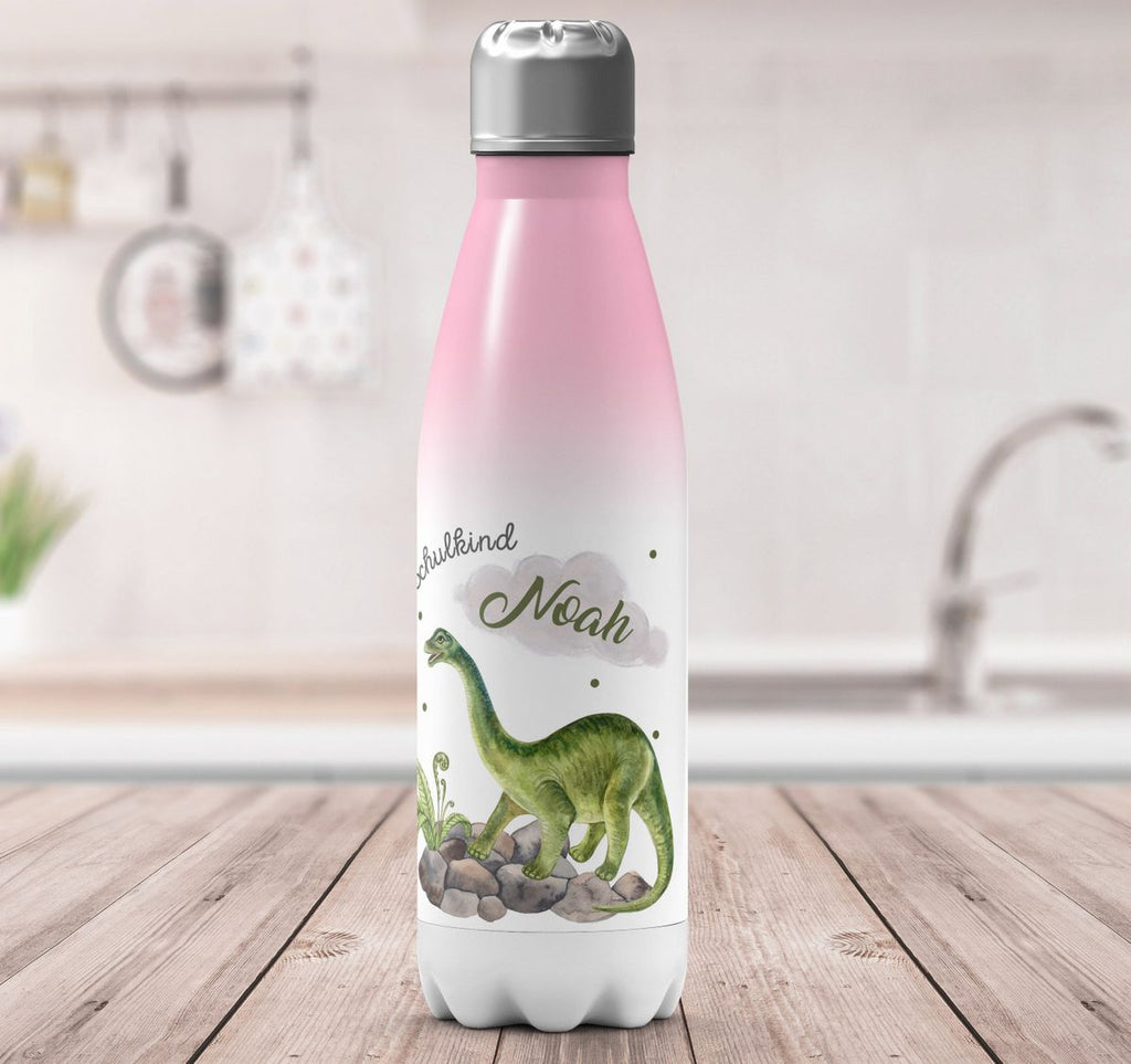 Thermo Trinkflasche Schulkind Brachiosaurus Dinosaurier mit Wunschname - von Mikalino