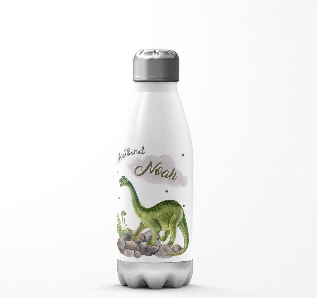 Thermo Trinkflasche Schulkind Brachiosaurus Dinosaurier mit Wunschname - von Mikalino