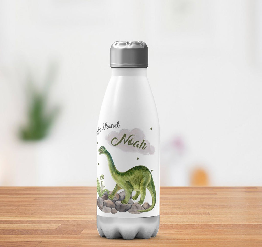 Thermo Trinkflasche Schulkind Brachiosaurus Dinosaurier mit Wunschname - von Mikalino