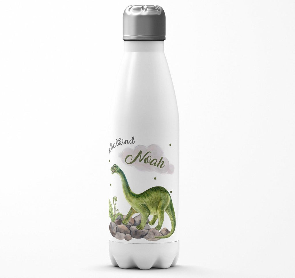 Thermo Trinkflasche Schulkind Brachiosaurus Dinosaurier mit Wunschname - von Mikalino