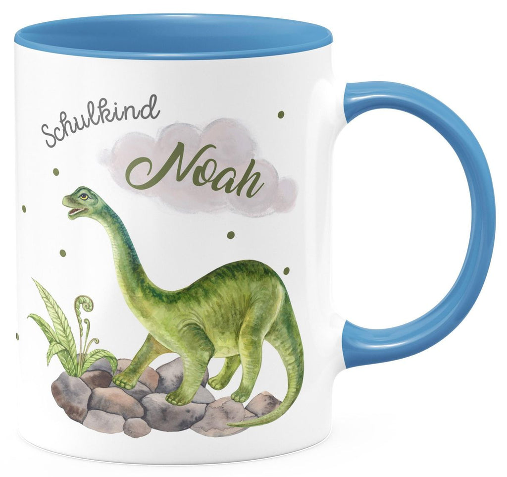 Keramik Tasse Schulkind Brachiosaurus Dinosaurier mit Wunschname - von Mikalino