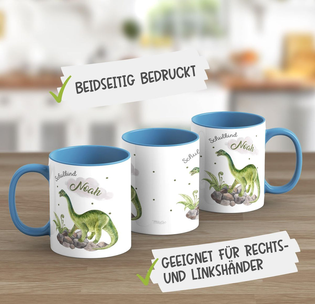 Keramik Tasse Schulkind Brachiosaurus Dinosaurier mit Wunschname - von Mikalino