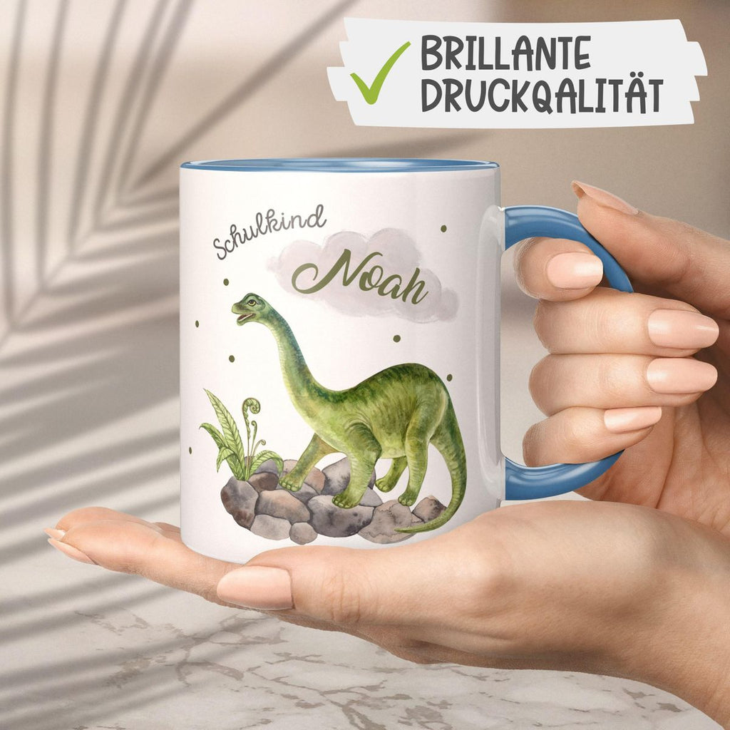 Keramik Tasse Schulkind Brachiosaurus Dinosaurier mit Wunschname - von Mikalino