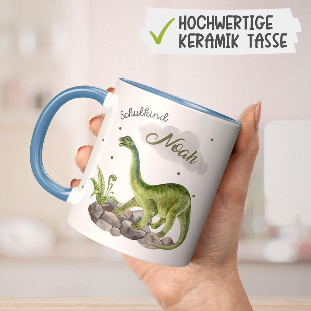 Keramik Tasse Schulkind Brachiosaurus Dinosaurier mit Wunschname - von Mikalino