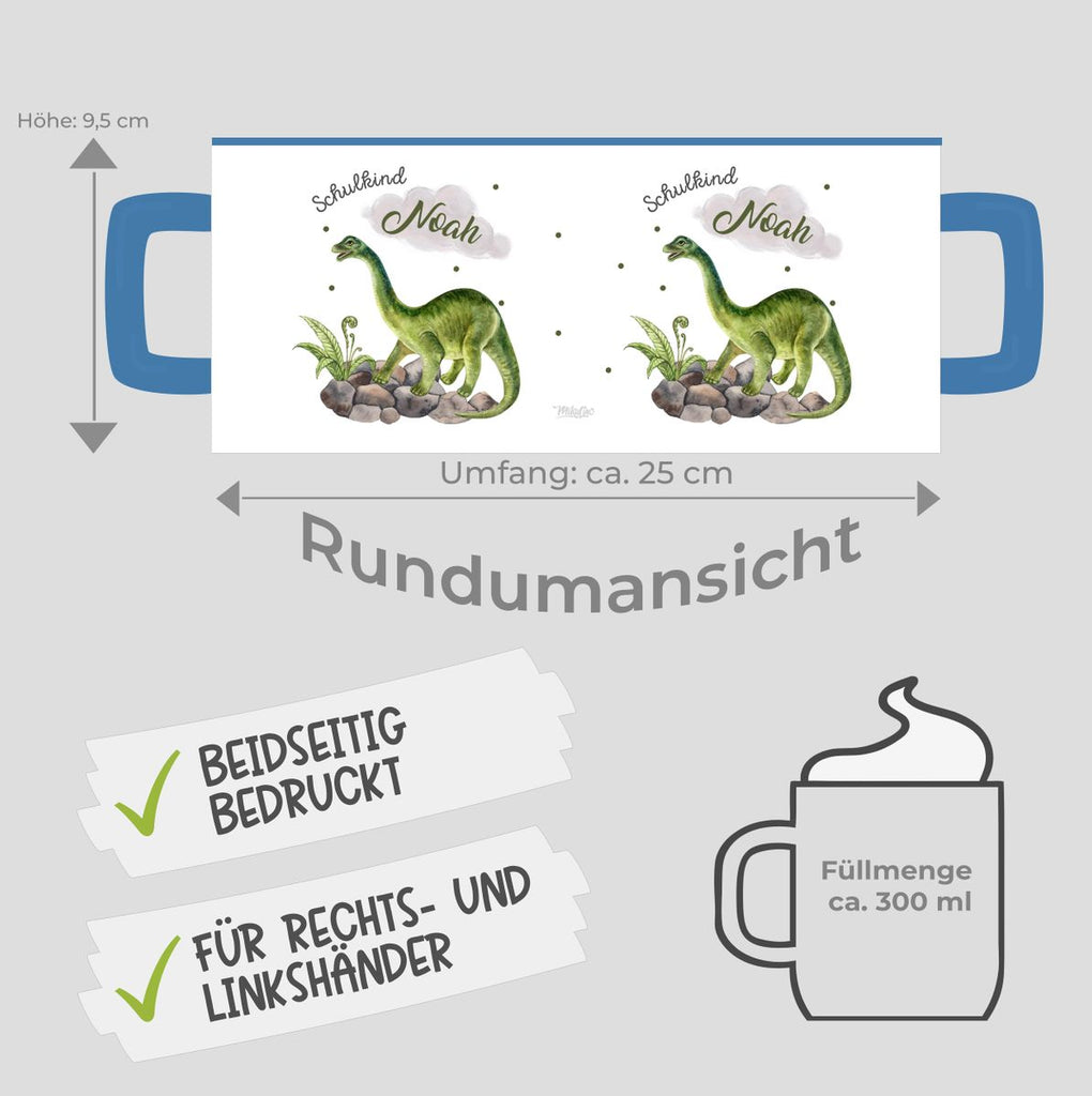 Keramik Tasse Schulkind Brachiosaurus Dinosaurier mit Wunschname - von Mikalino