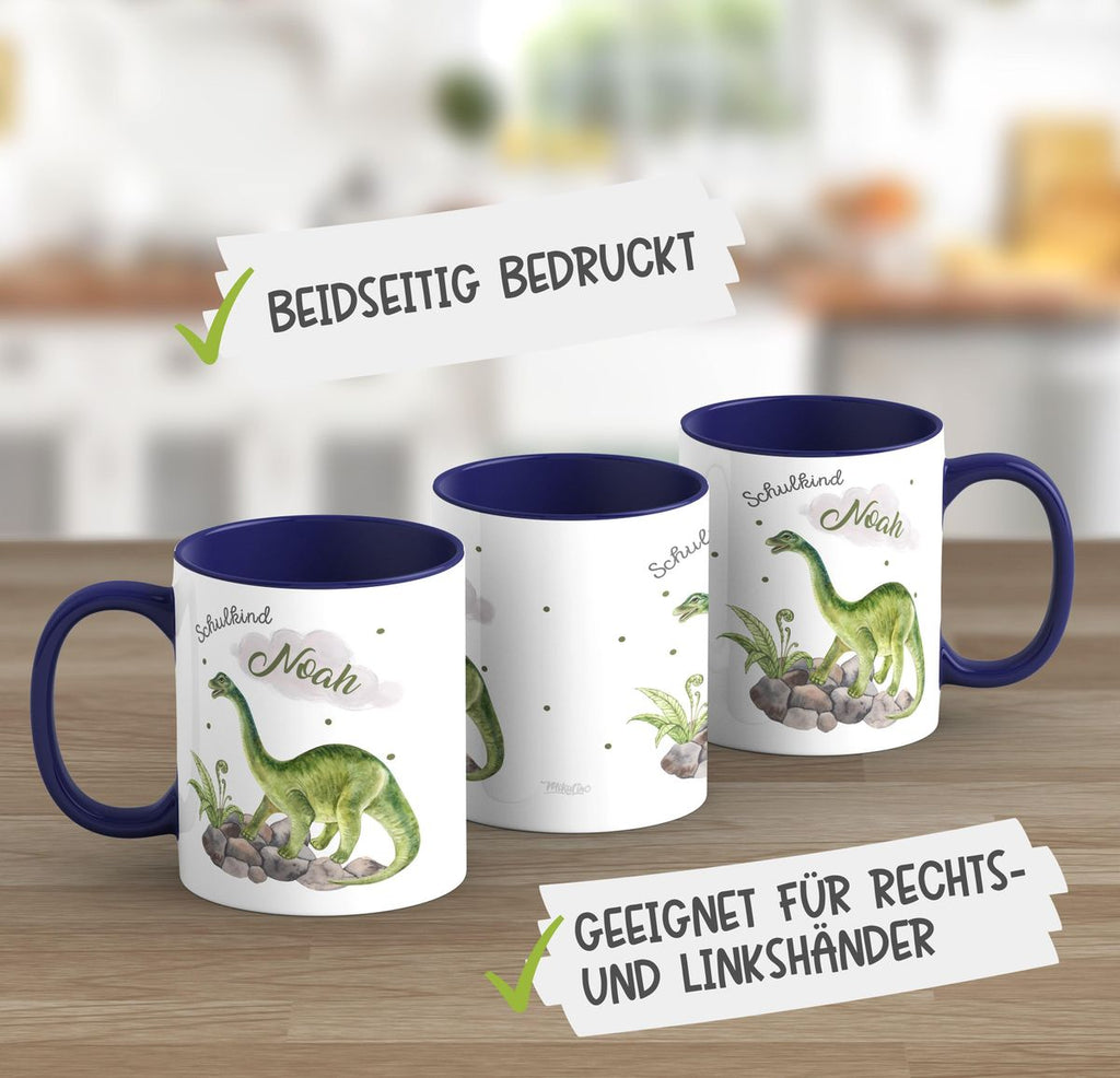 Keramik Tasse Schulkind Brachiosaurus Dinosaurier mit Wunschname - von Mikalino