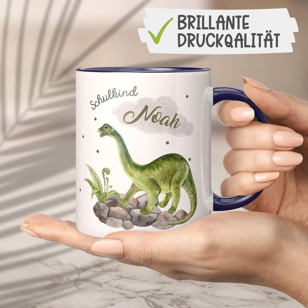 Keramik Tasse Schulkind Brachiosaurus Dinosaurier mit Wunschname - von Mikalino