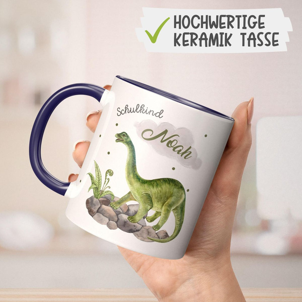 Keramik Tasse Schulkind Brachiosaurus Dinosaurier mit Wunschname - von Mikalino