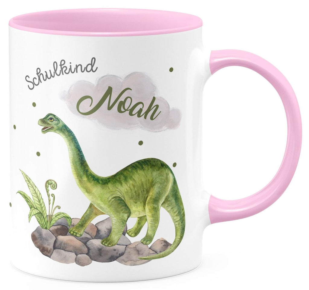 Keramik Tasse Schulkind Brachiosaurus Dinosaurier mit Wunschname - von Mikalino