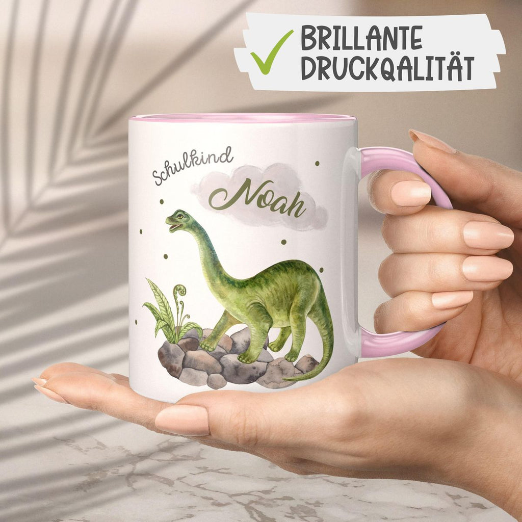 Keramik Tasse Schulkind Brachiosaurus Dinosaurier mit Wunschname - von Mikalino