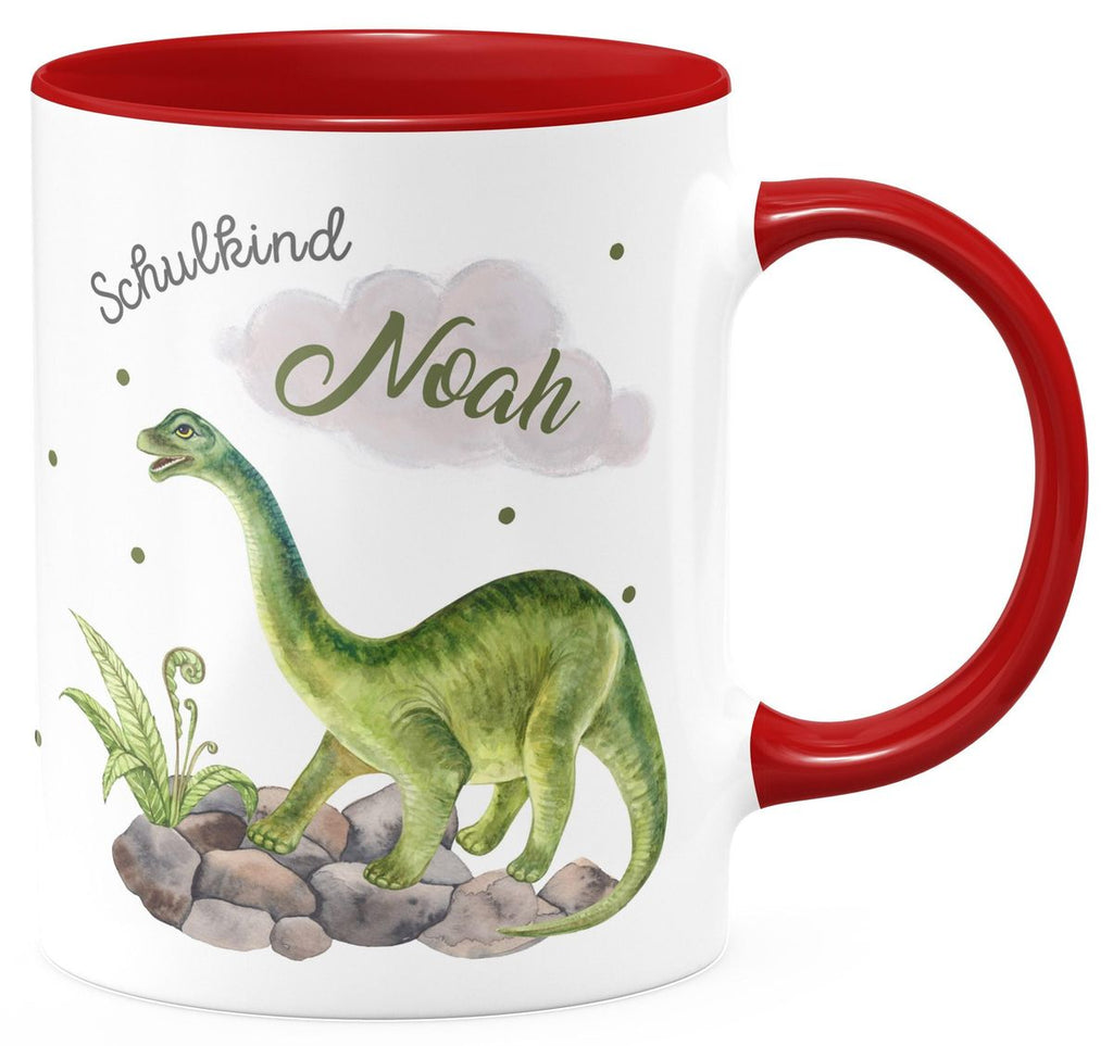 Keramik Tasse Schulkind Brachiosaurus Dinosaurier mit Wunschname - von Mikalino