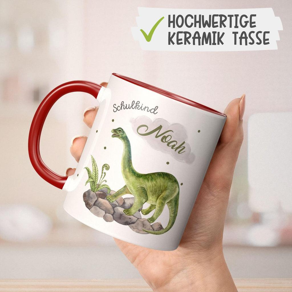 Keramik Tasse Schulkind Brachiosaurus Dinosaurier mit Wunschname - von Mikalino