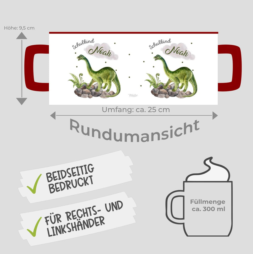 Keramik Tasse Schulkind Brachiosaurus Dinosaurier mit Wunschname - von Mikalino