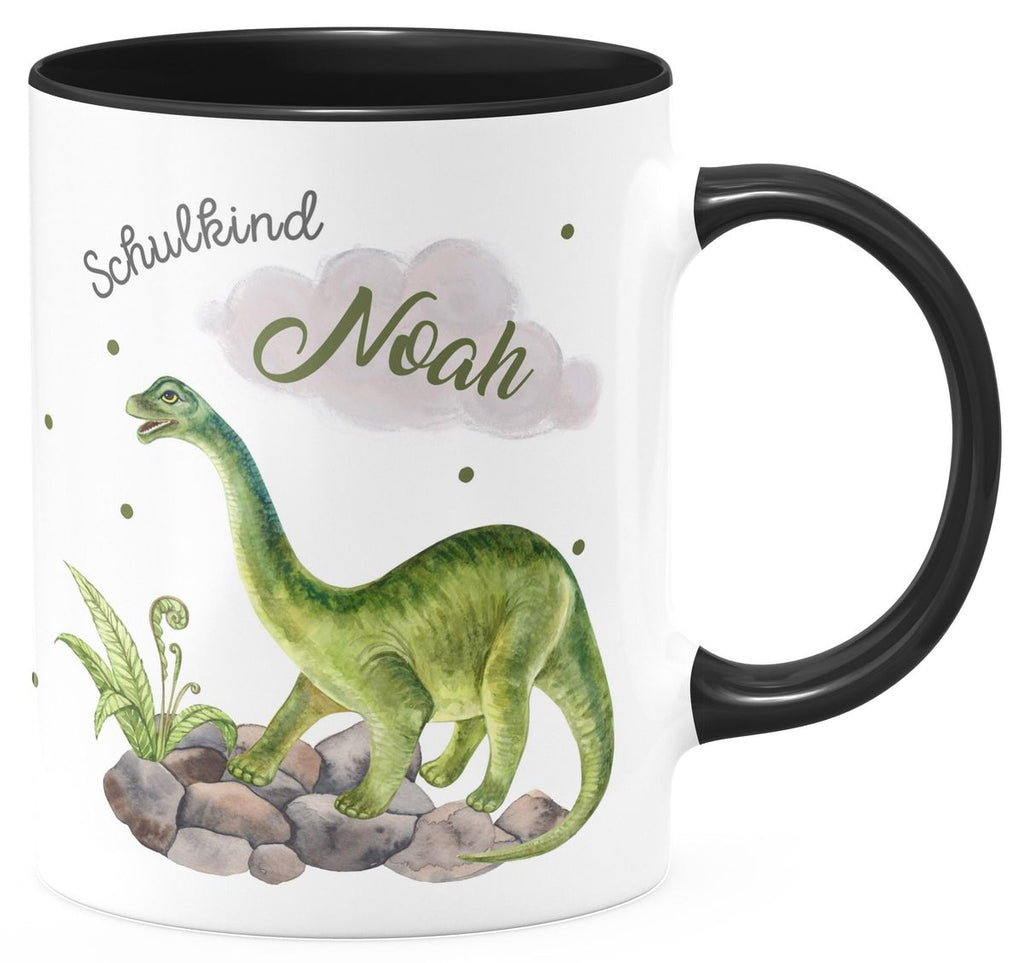 Keramik Tasse Schulkind Brachiosaurus Dinosaurier mit Wunschname - von Mikalino