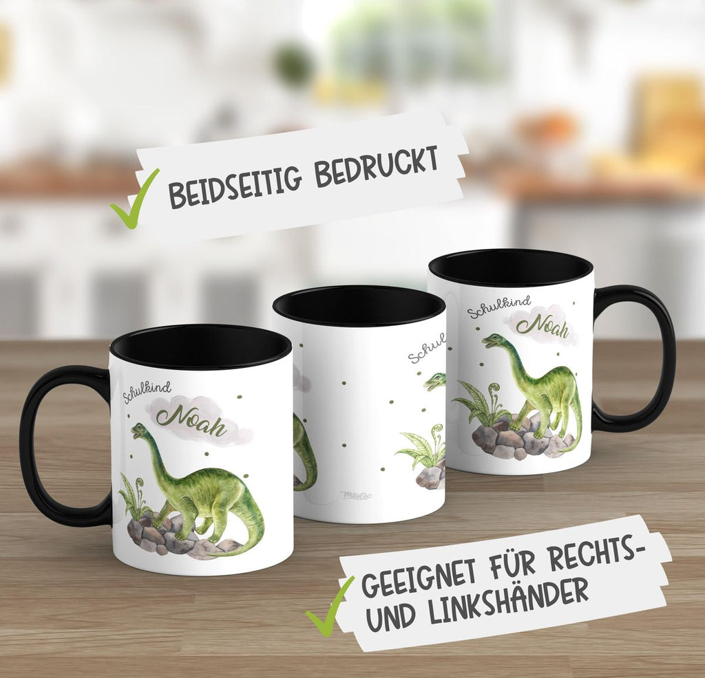 Keramik Tasse Schulkind Brachiosaurus Dinosaurier mit Wunschname - von Mikalino