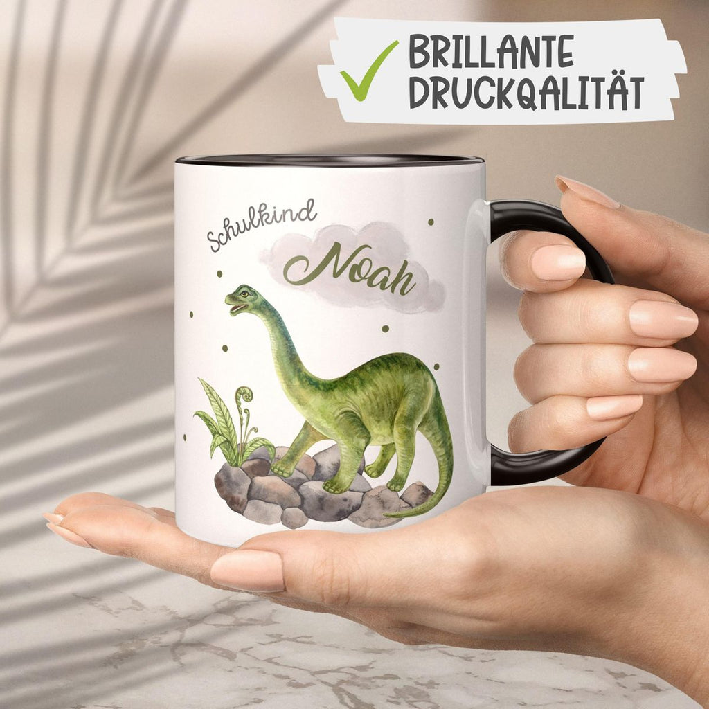 Keramik Tasse Schulkind Brachiosaurus Dinosaurier mit Wunschname - von Mikalino