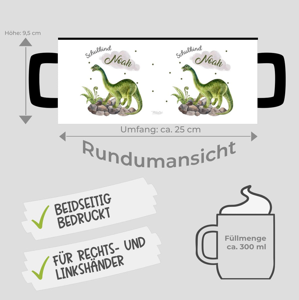 Keramik Tasse Schulkind Brachiosaurus Dinosaurier mit Wunschname - von Mikalino