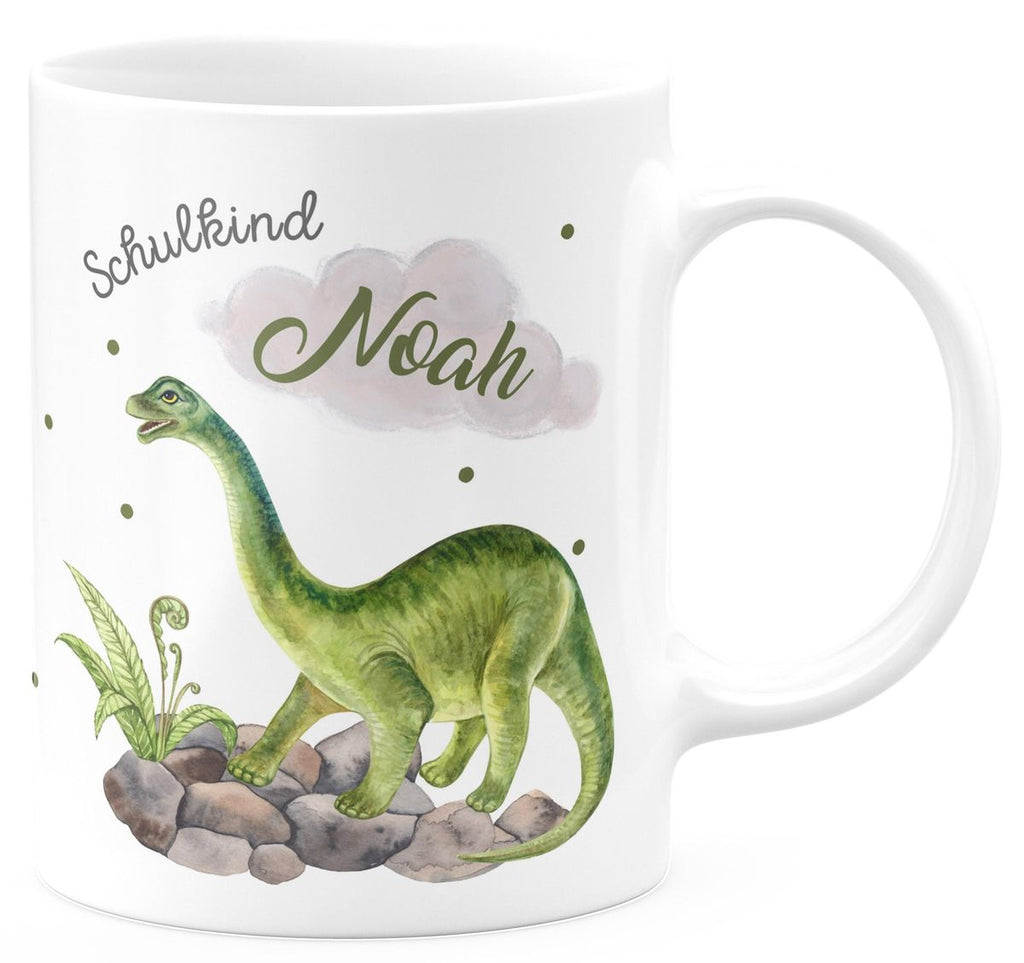 Keramik Tasse Schulkind Brachiosaurus Dinosaurier mit Wunschname - von Mikalino