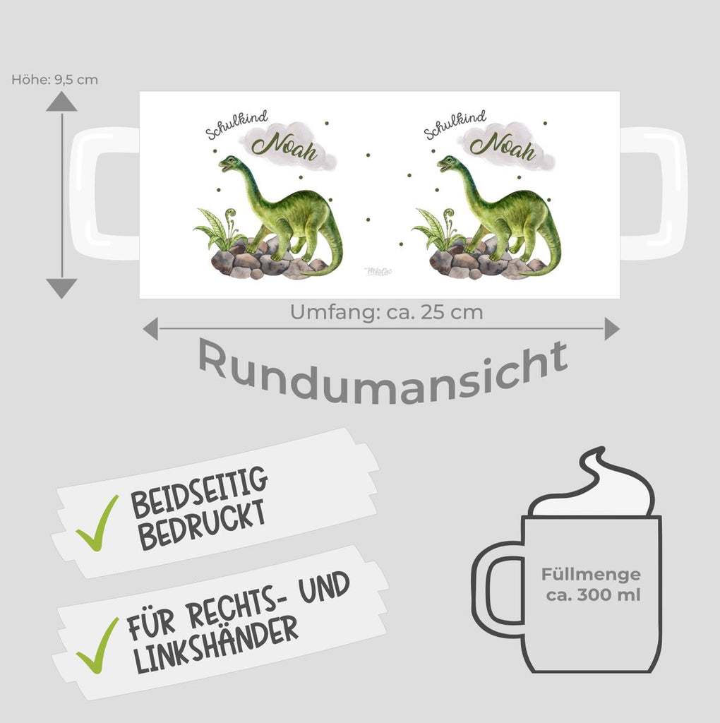 Keramik Tasse Schulkind Brachiosaurus Dinosaurier mit Wunschname - von Mikalino