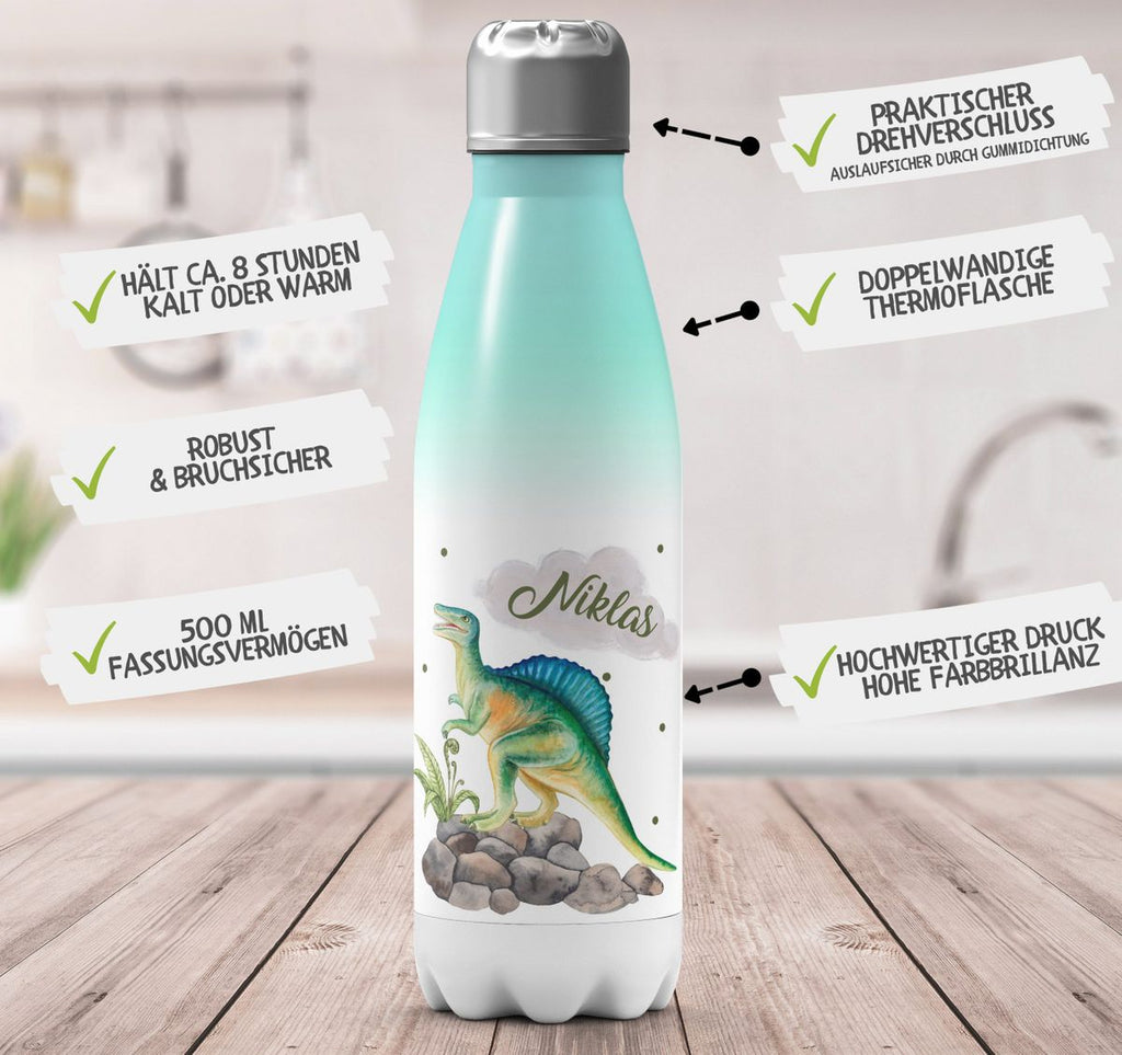 Thermo Trinkflasche Spinosaurus Dinosaurier mit Wunschname - von Mikalino