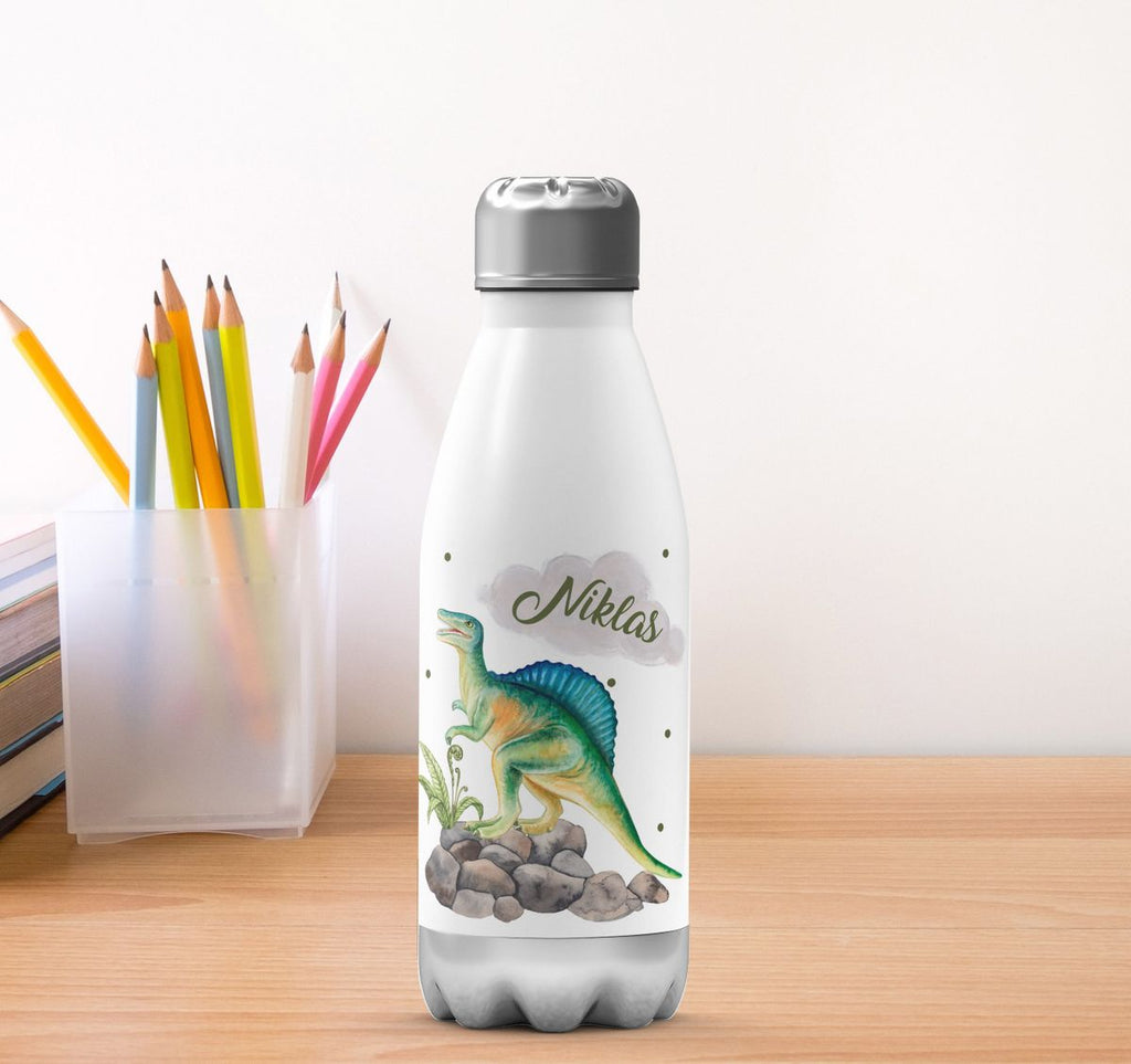 Thermo Trinkflasche Spinosaurus Dinosaurier mit Wunschname - von Mikalino